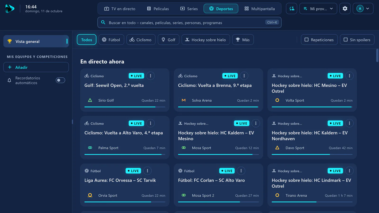 Deportes en visiv: tarjetas de todos los partidos en directo ahora: fútbol, hockey sobre hielo, baloncesto, motor y más.
