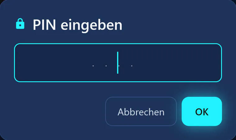 visiv im Kinderprofil: Beim Wechsel zu einem anderen Profil fragt visiv nach der PIN.