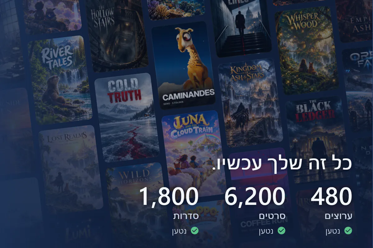visiv שלך מוכן: קיר פוסטרים, 480 ערוצים, 6200 סרטים ו-1800 סדרות נטענו (מקור הדגמה).
