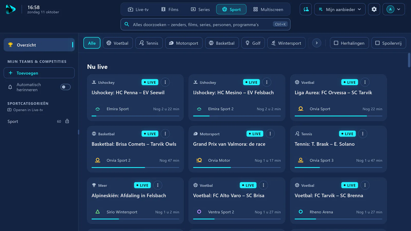 Sport in visiv: kaarten van alle wedstrijden die nu live zijn – voetbal, ijshockey, basketbal, motorsport en meer.