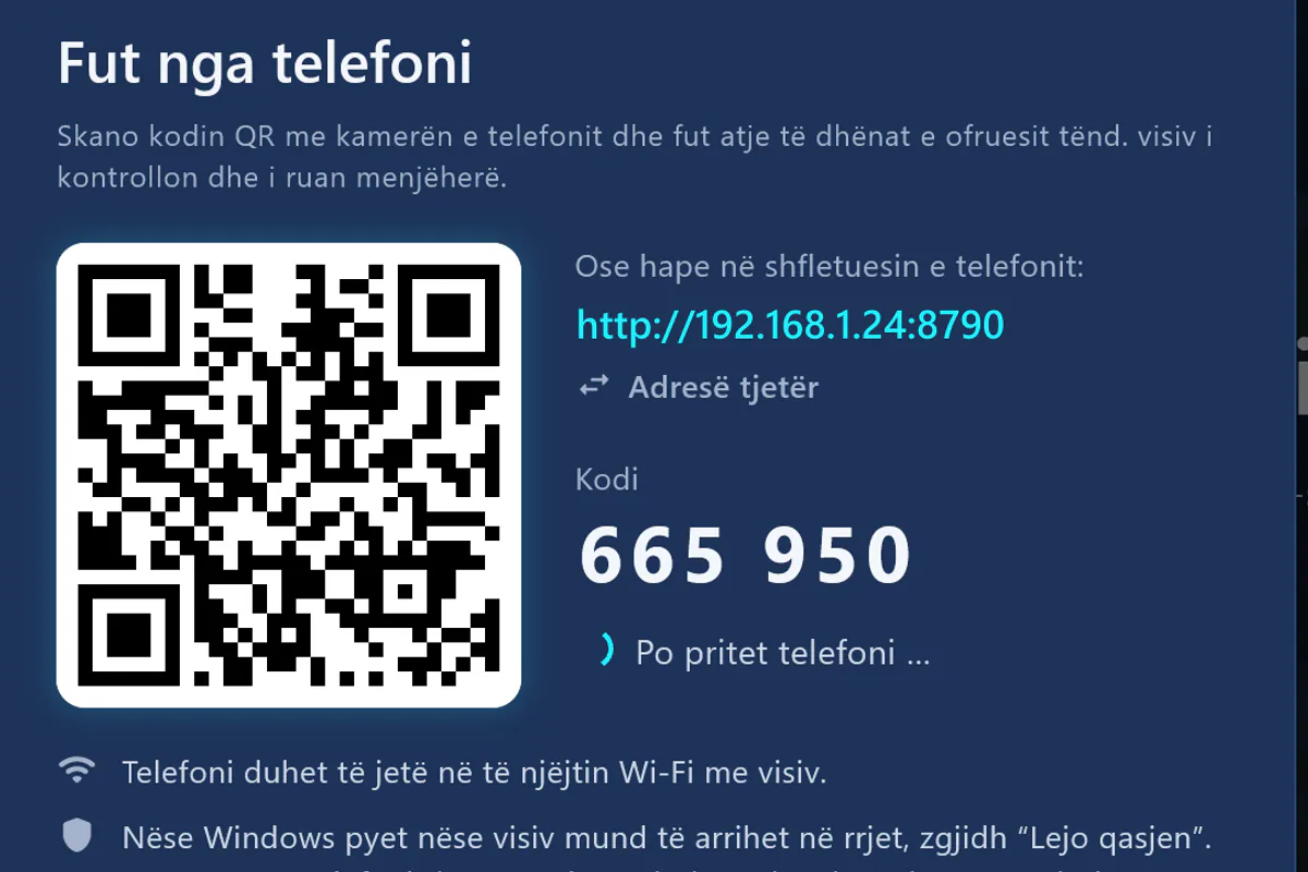 Fut nga telefoni: skano kodin QR, fut kodin – visiv pret telefonin.